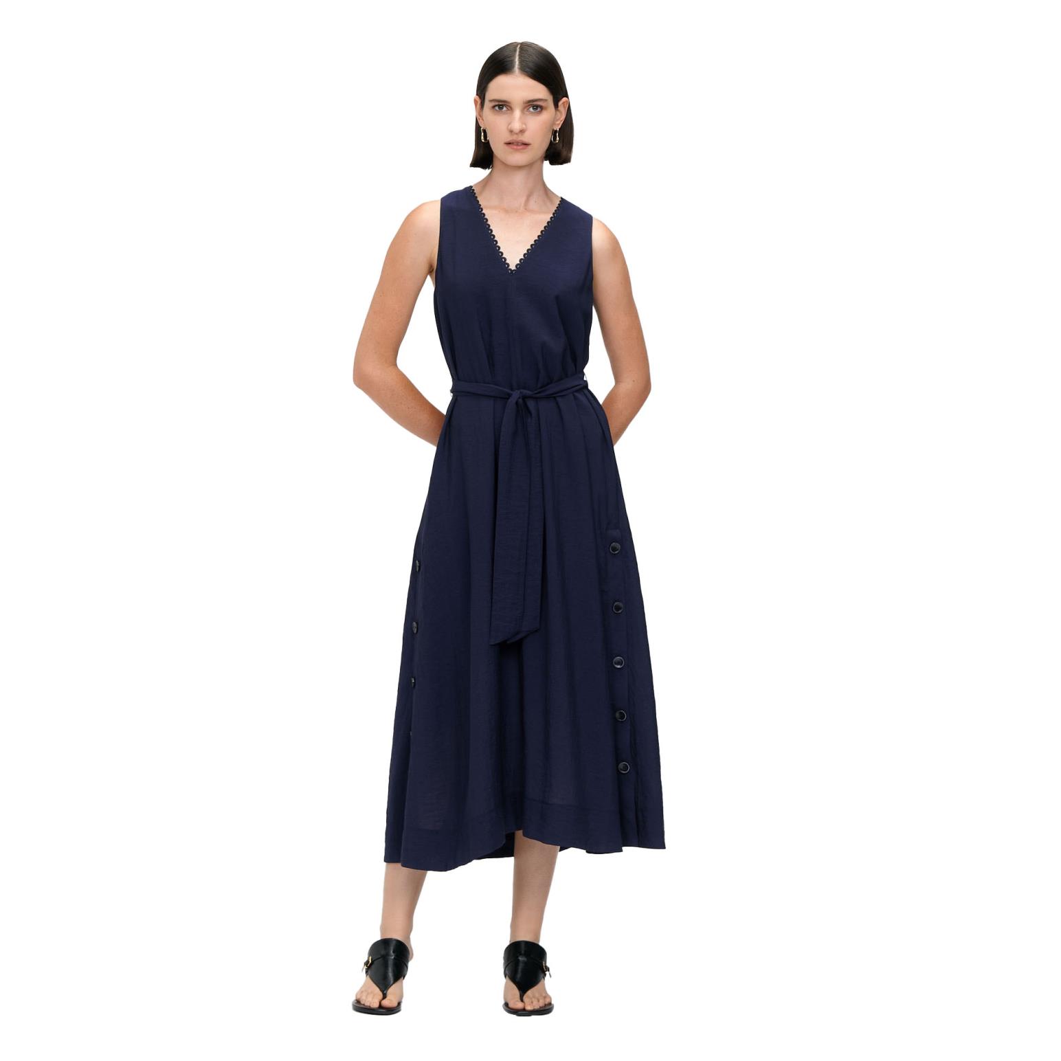 Veronika Maine Textured Viscose V Neck Dress